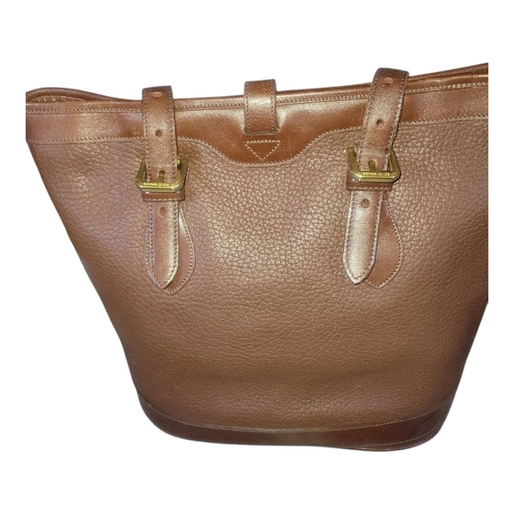 Dooney & Bourke Vintage 90's Brown Bucket Pebbled Leather Tote Bag Made In USA - Picture 10 of 11
